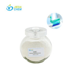 Glass bottle of Sodium CMC powder labeled with purity grade and viscosity specification
