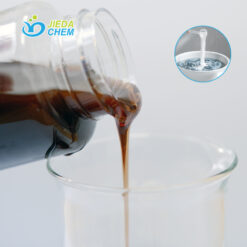 Close-up of LABSA (Linear Alkylbenzene Sulfonic Acid) dark brown viscous liquid being poured into a container