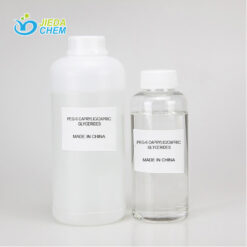 Transparent liquid Peg-6 Caprylic/Capric Glycerides contained in white bottles and transparent bottles