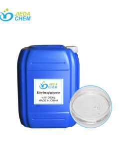 Ethylhexylglycerin (EHG) preservative booster in bulk packaging with clear liquid sample visible