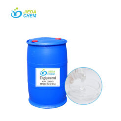 200kg blue drum Diglycerol, next to it is the transparent liquid Diglycerol poured into a small bowl