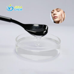 Transparent liquid Diglycerol scooped out with a small black spoon