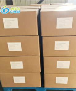 A pallet of preservative Potassium Sorbate in corrugated paper boxes, secured with stretch film