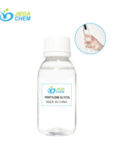 Clear viscous Pentylene Glycol liquid in glass bottle showing purity and transparency
