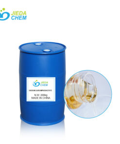 200kg blue drums of disodium lauroamphodiacetate next to a clear liquid form of disodium lauroamphodiacetate