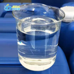 In the beaker placed on the blue barrel is the transparent liquid sodium lauroyl sarcosinate