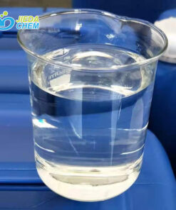 In the beaker placed on the blue barrel is the transparent liquid sodium lauroyl sarcosinate