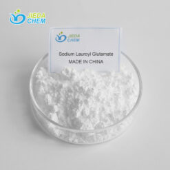 White powder Sodium lauroyl glutamate placed in a small glass bowl