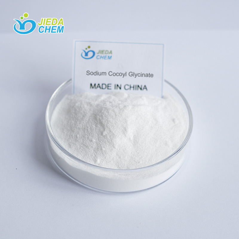 White powdered Sodium Cocoyl Glycinate in labeled plate