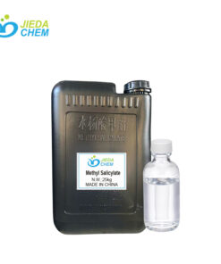 25kg black barrel methyl salicylate, next to it is a small bottle of transparent liquid methyl salicylate