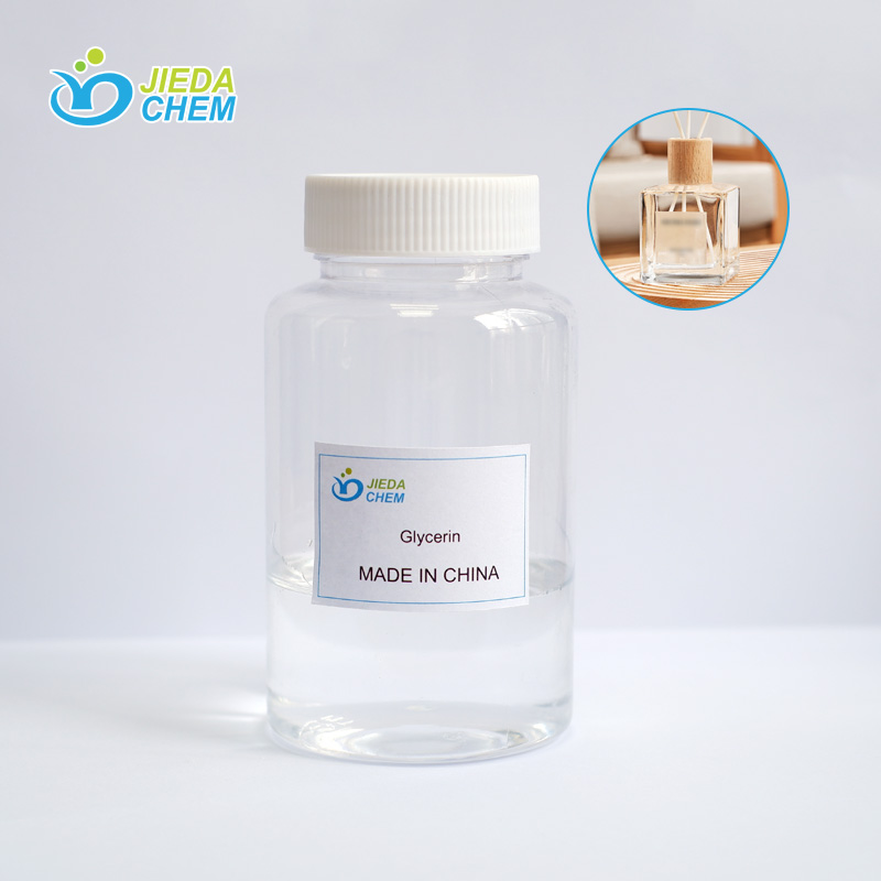 The transparent liquid Glycerin in a small bottle