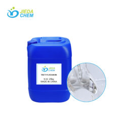 25kg blue drum Triethylhexanoin, next to it is a transparent liquid Triethylhexanoin in a small bottle being poured into a beaker
