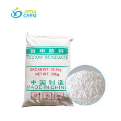 25kg sodium benzoate packed in white bags, with white granular sodium benzoate beside it