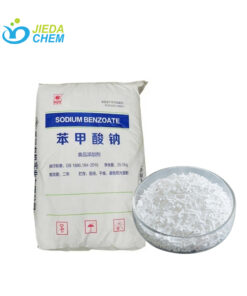 25kg sodium benzoate packed in white bags, with white columnar sodium benzoate beside it