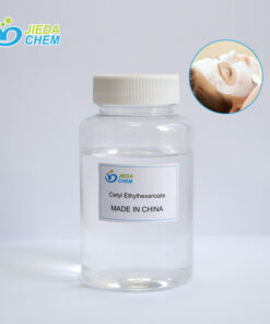 Transparent liquid Cetyl Ethylhexanoate in small bottles