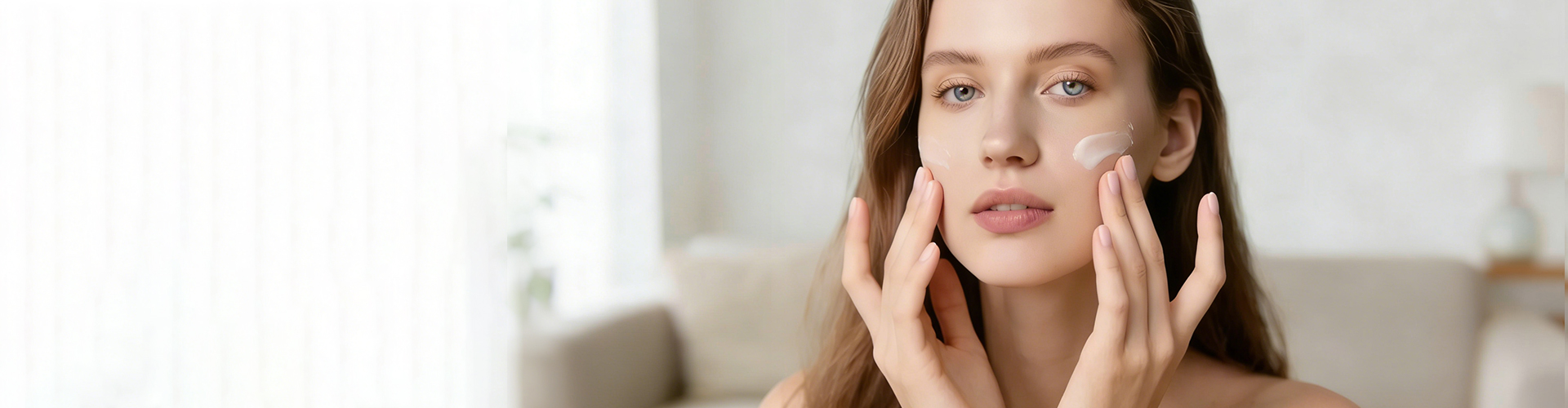 Skincare application scene: facial cream formulated with high-quality cosmetic raw materials for export"