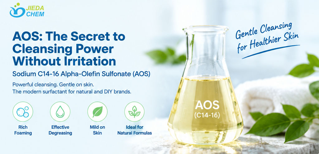Sodium C14-16 Alpha-Olefin Sulfonate AOS, modern mild surfactant with rich foaming, effective degreasing for natural DIY shampoo and body wash, Jieda Chem